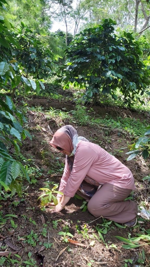 Una ragazza mentre sta piantando un albero nell'ambito del progetto "Save the planet"