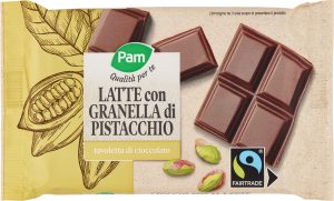 Cioccolato al latte PAM certificato Fairtrade con granella di pistacchio